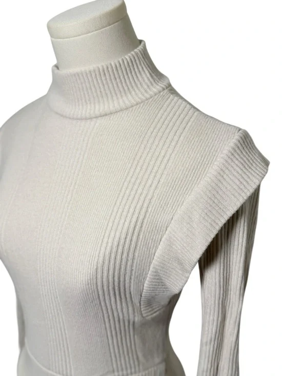 NWT Maeve by Anthropologie Strong Shoulder Ribbed Sweater Dress Ivory Size XXS - Picture 7 of 10